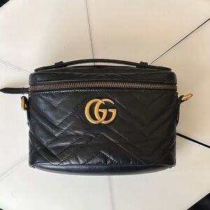 Gucci Black Quilted GG Vanity Crossbody Bag with Gold Hardware